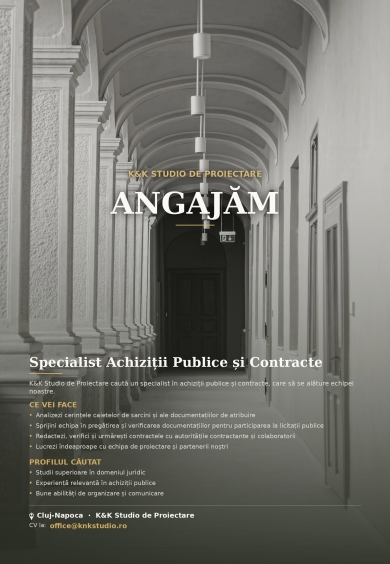 Căutăm un Specialist Achiziții Publice și Contracte